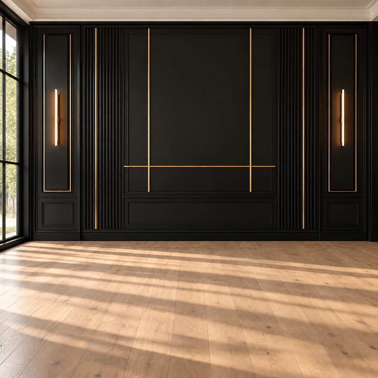 Black and gold accent wall design concept