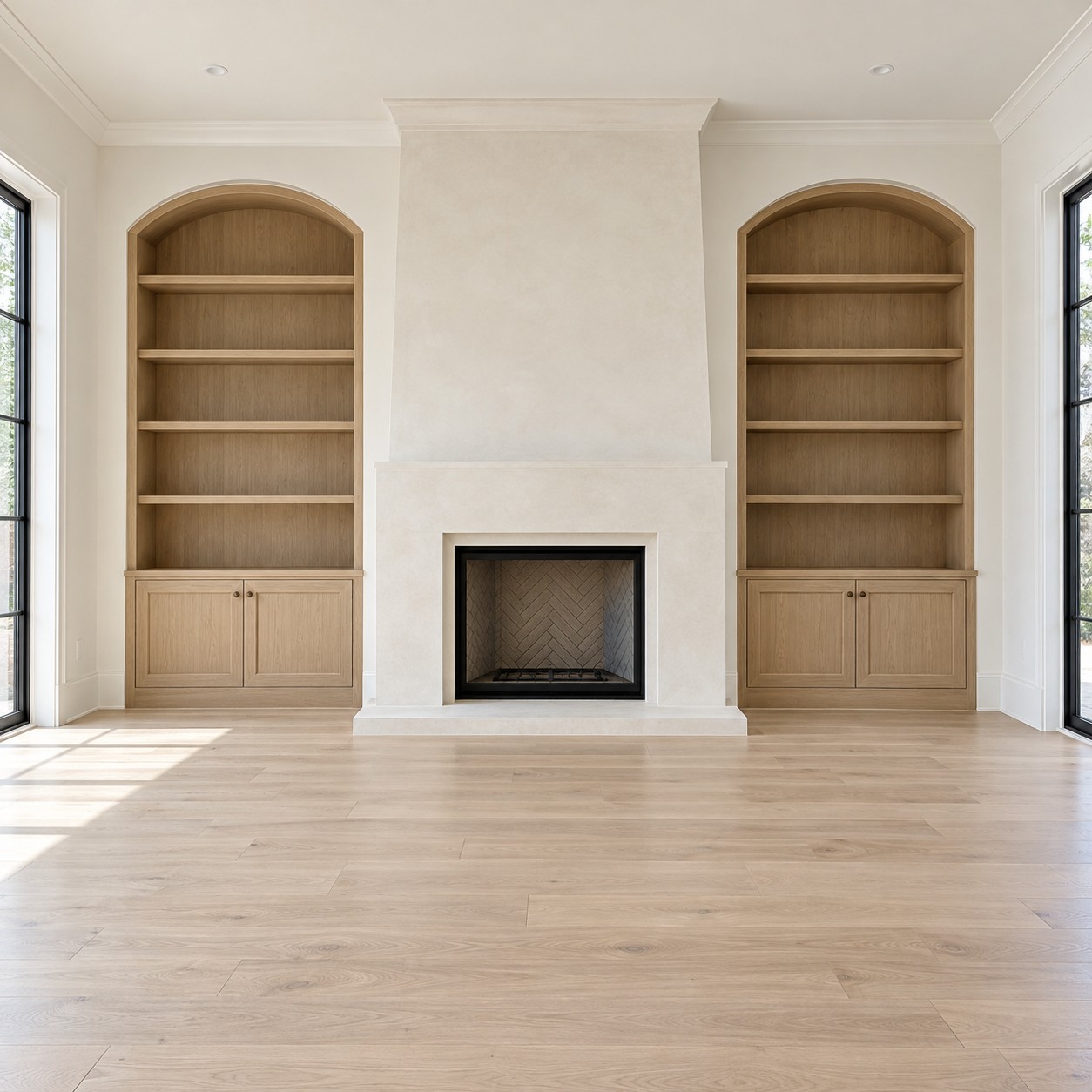 Fireplace and built-in cabinetry design concept